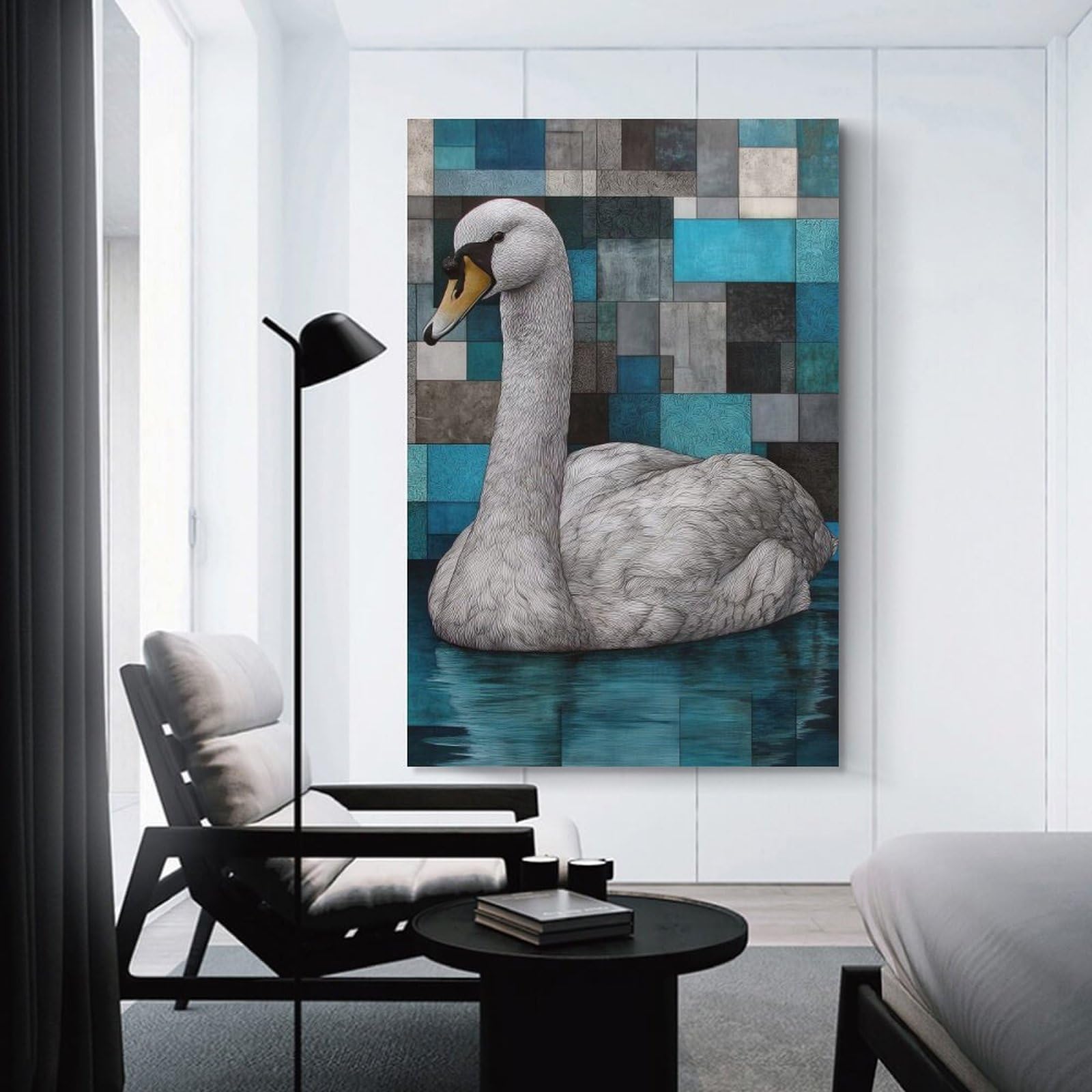 Hanging Wall Art Elegant Swan in Blue Mosaic, 20x30inch(50x75cm), for Wall Displays, Bedrooms Or Room Updates, Wall Decor Suited to Curated Displays
