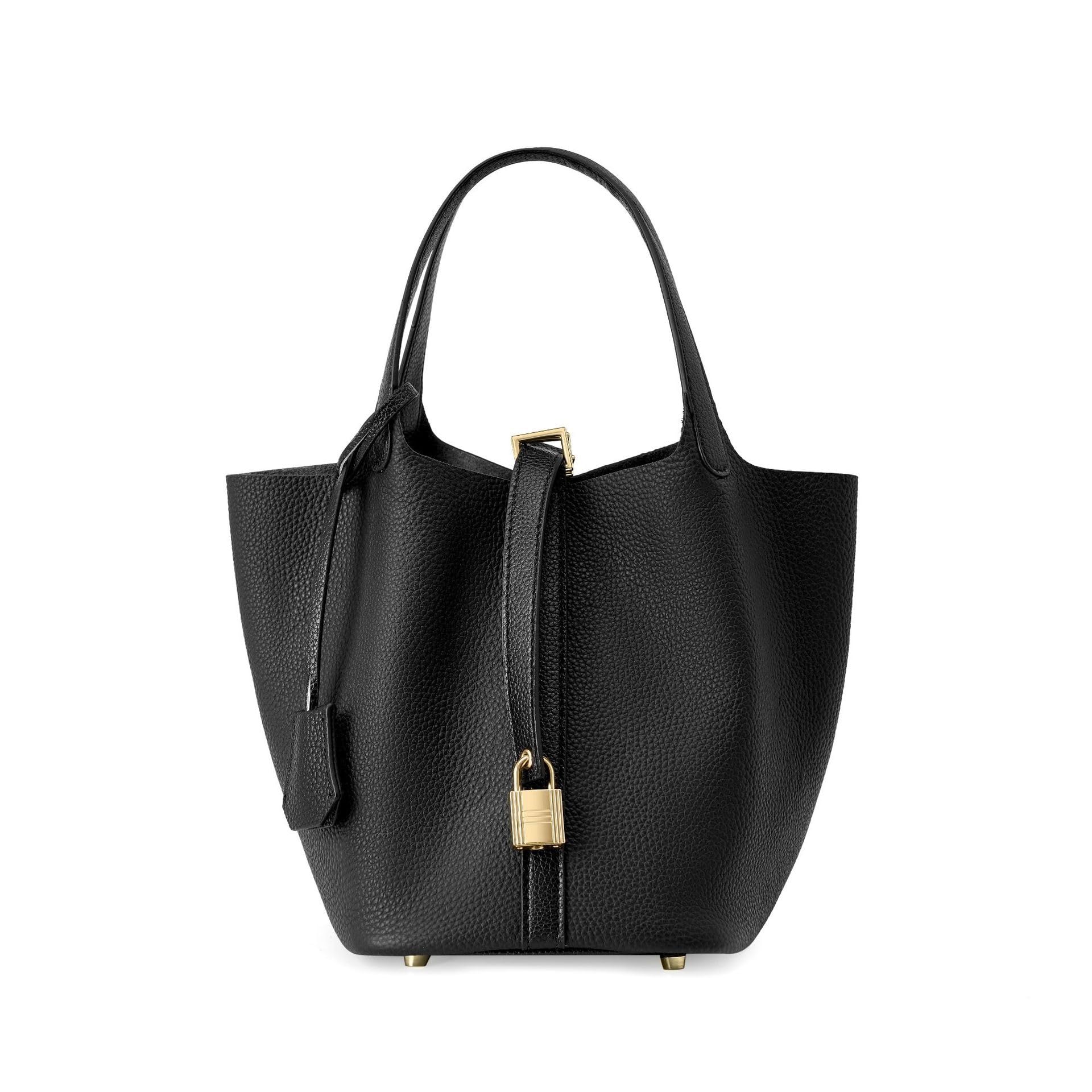 Genuine Leather Bucket Bag for Women - Textured Drawstring Closure Tote in Elegant Simplicity Gift