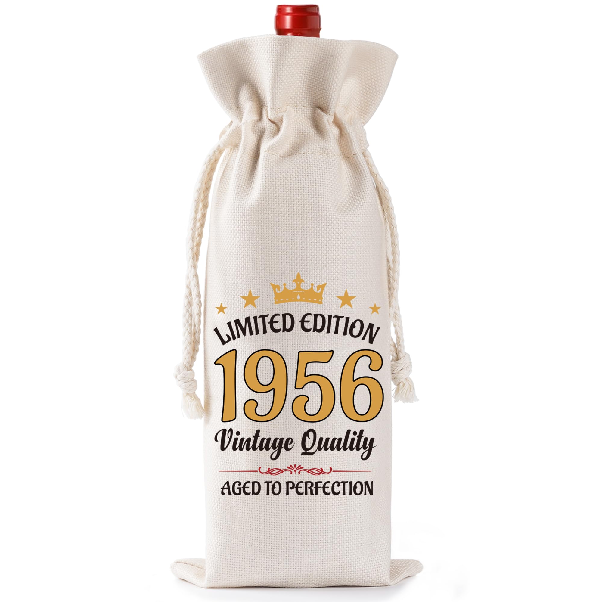 70th Birthday Gifts for Men Women, Limited Edition 1956 Burlap Wine Bottle Bag with Drawstring, 70 Year Old Birthday Present for Mum Dad Grandma Grandad Friend