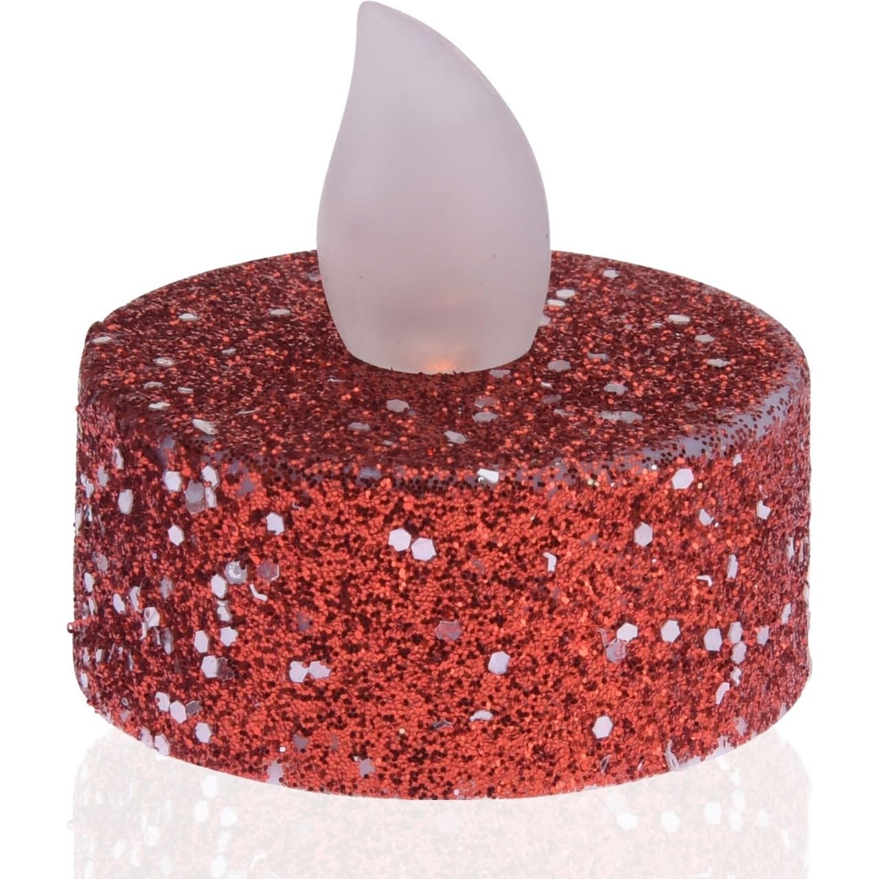 Envenzo LED Tea Lights, Battery Operated, Glitter Finish in Gold, Silver & Red, Set of 6, Flameless Decorative Candles (Red)