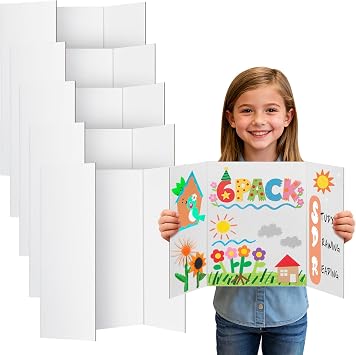 Small Trifold Poster Board 21" x 14" - Premium Quality Thick White Presentation Boards for Science Fair School Project, Display Board for Classroom Business Supplies 6Pcs