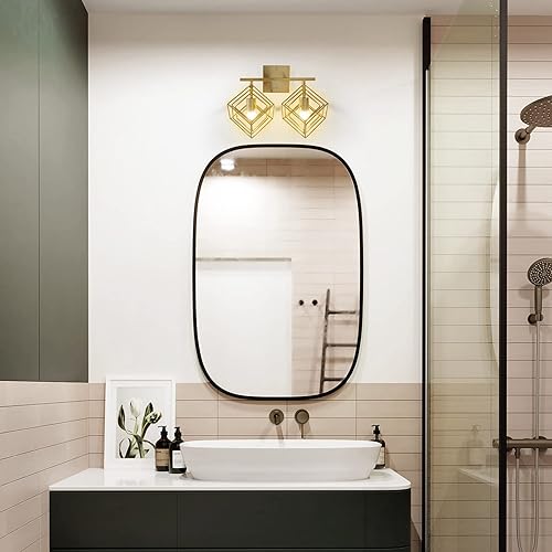 Miniatura 9 de Lámpara de tocador de baño con 2 bombillas, lámparas de baño sobre espejo con 2 pantallas giratorias, moderna de latón cepillado montado en la pared