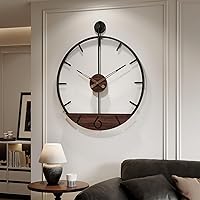 Cuspin 36 Inch Extra Large Silent Wall Clock - Modern Black Metal Frame Walnut Wood Dial Non-Ticking Battery Operated for Living Room Kitchen Office