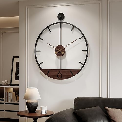 Miniatura 27 de Reloj de pared de 24 pulgadas, relojes de pared grandes para sala de estar, reloj redondo de metal decorativo, funciona con pilas, silencioso, sin