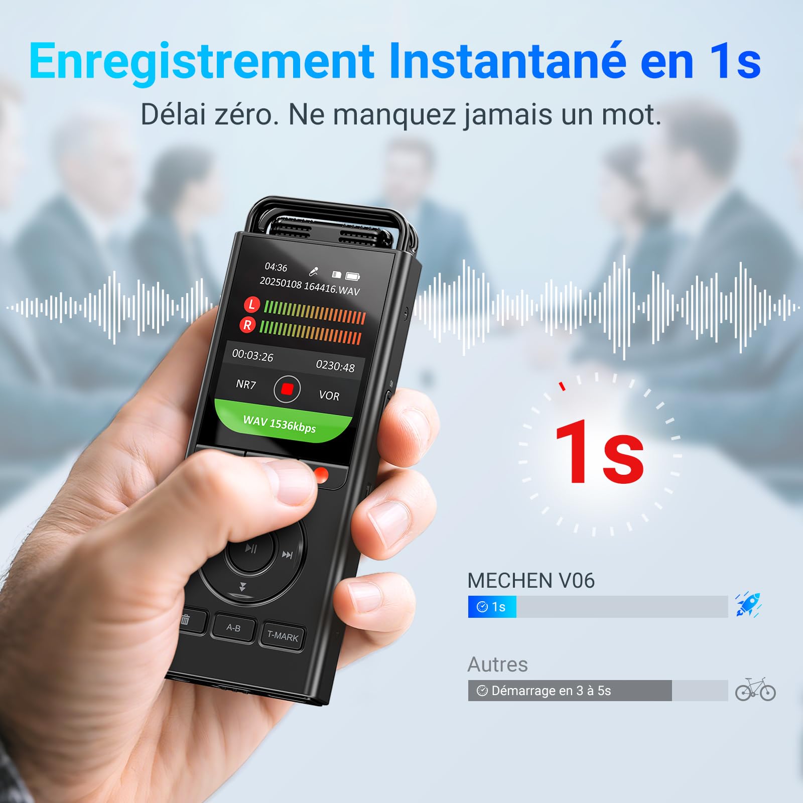 MECHEN Dictaphone Numérique 144 Go, Activé par la Voix