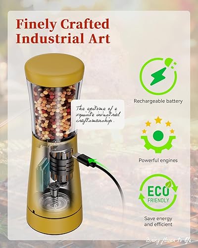 Miniatura 112 de Juego de molinillo eléctrico de sal y pimienta con base de almacenamiento, juego de molinillo de sal y pimienta recargable de acero inoxidable