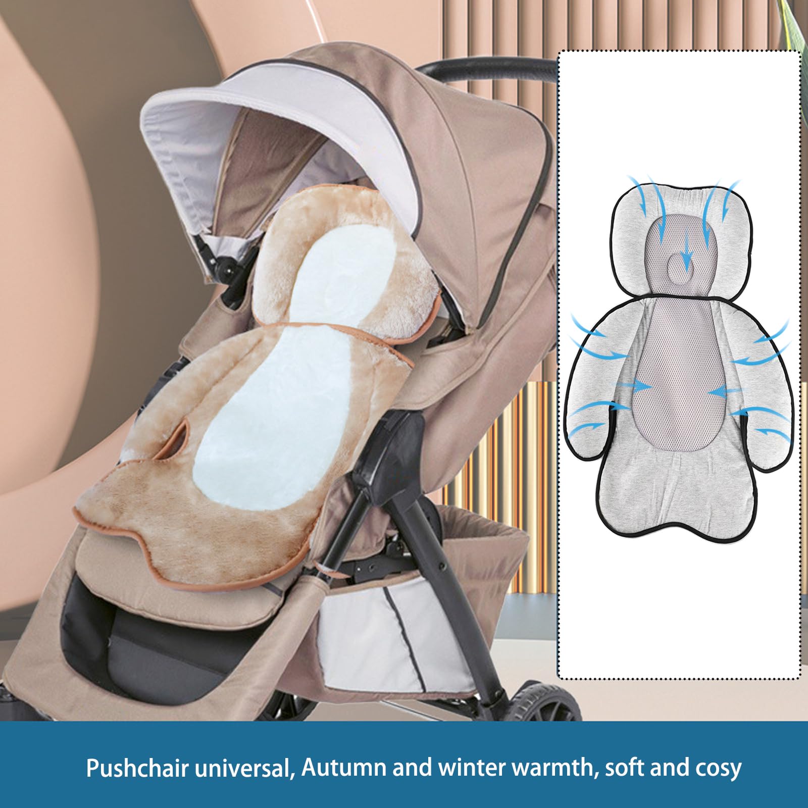 iFCOW Cojín para cochecito de bebé, cojín de asiento de coche para bebé con almohada extraíble para la cabeza universal para cochecito infantil y cojín de apoyo para la cabeza y el cuerpo