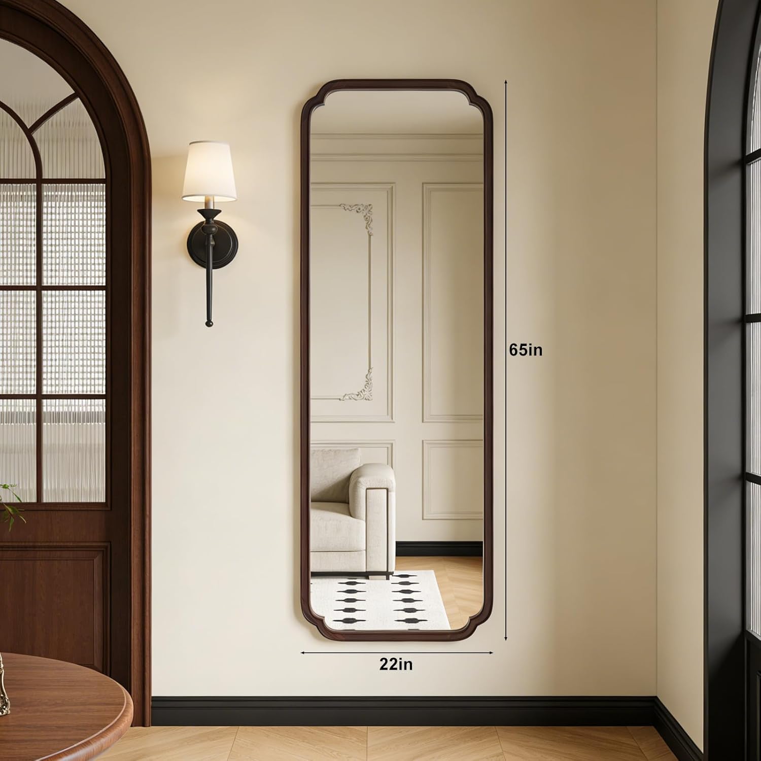 HOMECOOKIN Wood Full Length Mirror, 22" x65" Rustic Wood Frame Wall Mirrors Decorative for Living Room or Bedroom Floor Mirror (Walnut)
