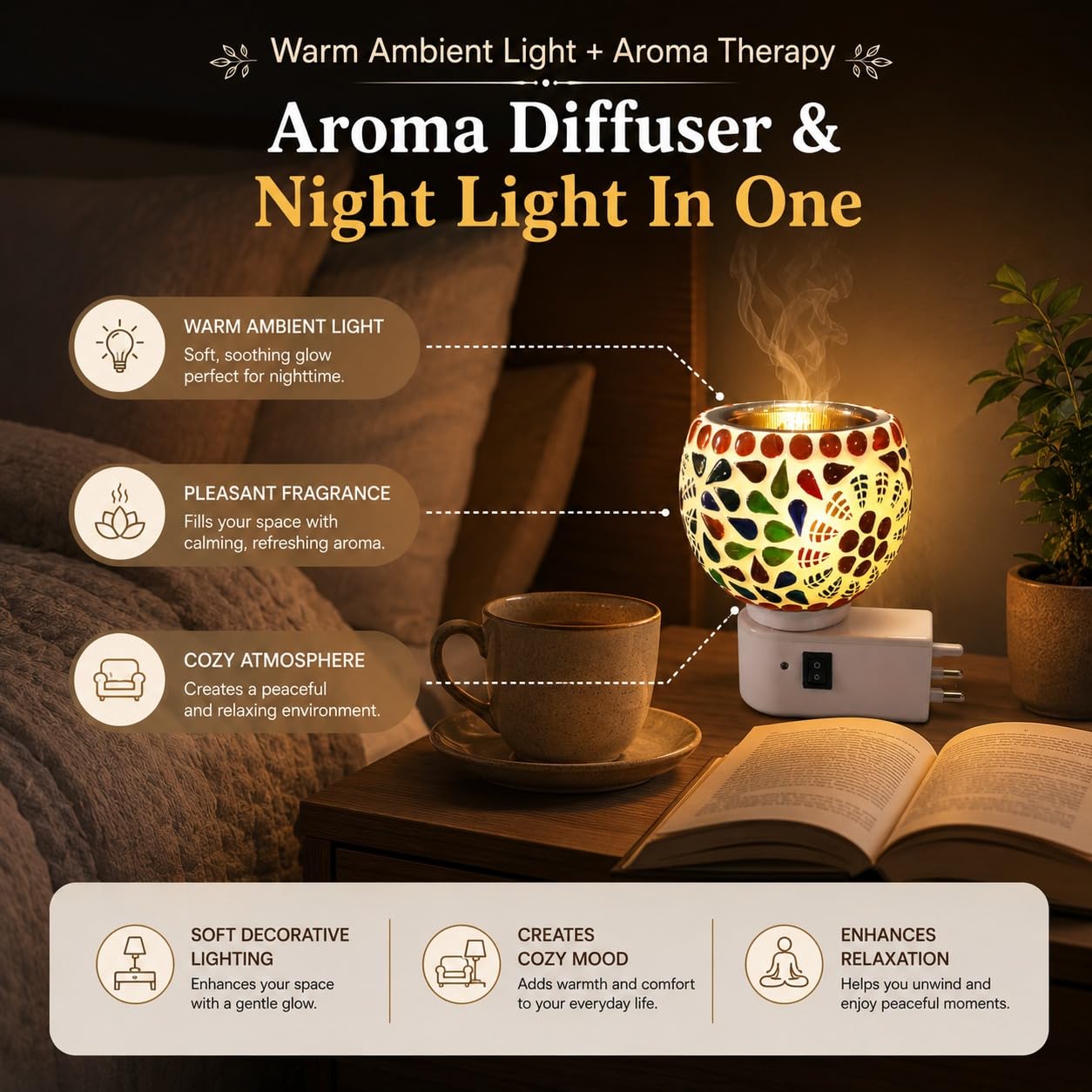 Revwd Kapoor Dani Electrical Camphor Diffuser Glass with On/Off Switch to Toggle Between Burner and Lamp Electrical Night Lamp for Office, Home (Fulpatti) 3