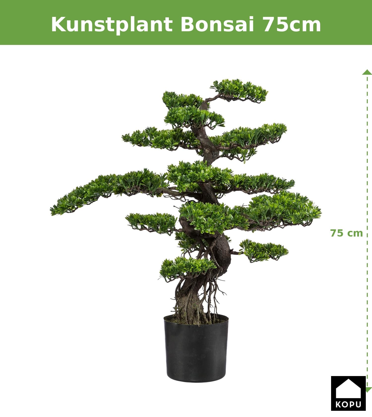 Kopu® Kunstpflanze Bonsai 75 cm – im schwarzen Topf – Bonsai-Baum