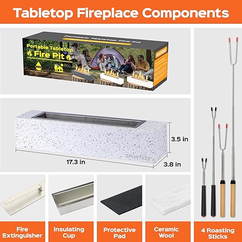 Miniatura 4 de Fogata de mesa rectangular de 18 pulgadas, para interiores, etanol, sin humo, cuenco de mesa portátil de hormigón, chimenea personal al aire libre