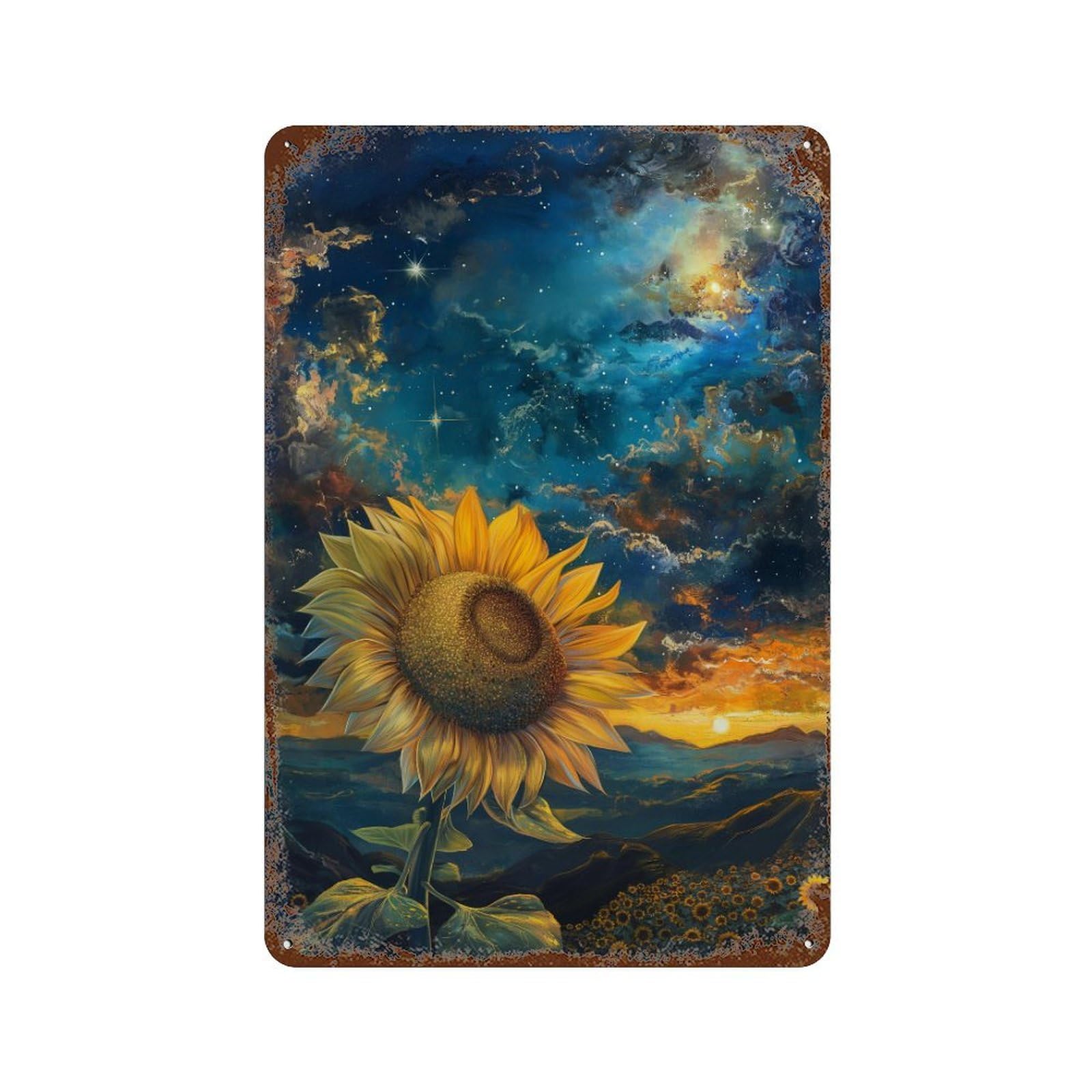 Galactic Sunflower Serenity Vintage Metal Tin Sign 11.8"x7.9", Farmhouse Wall Decor for Garage, Bar And Workshop Decor