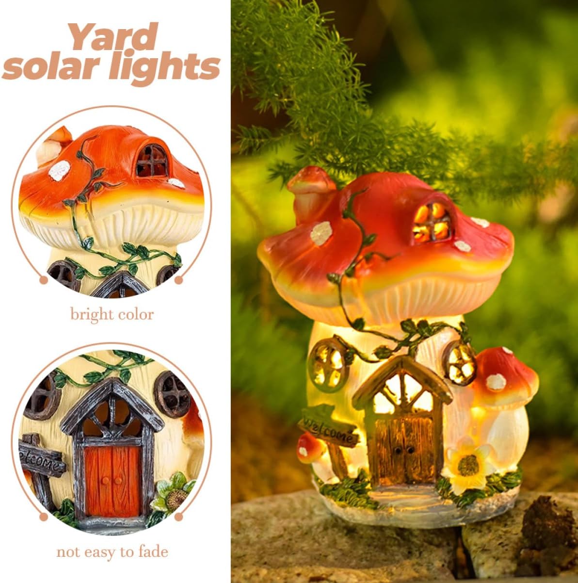 Resin Mushroom House Solar Lamp Adorable Garden Decor Outdoor Solar Lights for Unique Mushroom Figurine for Home and Landscape Compact and Design