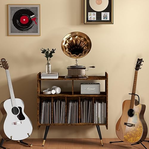 Miniatura 2 de Soporte grande para tocadiscos, armario de almacenamiento de discos de vinilo con toma de corriente, mesa de tocadiscos con capacidad para hasta 350