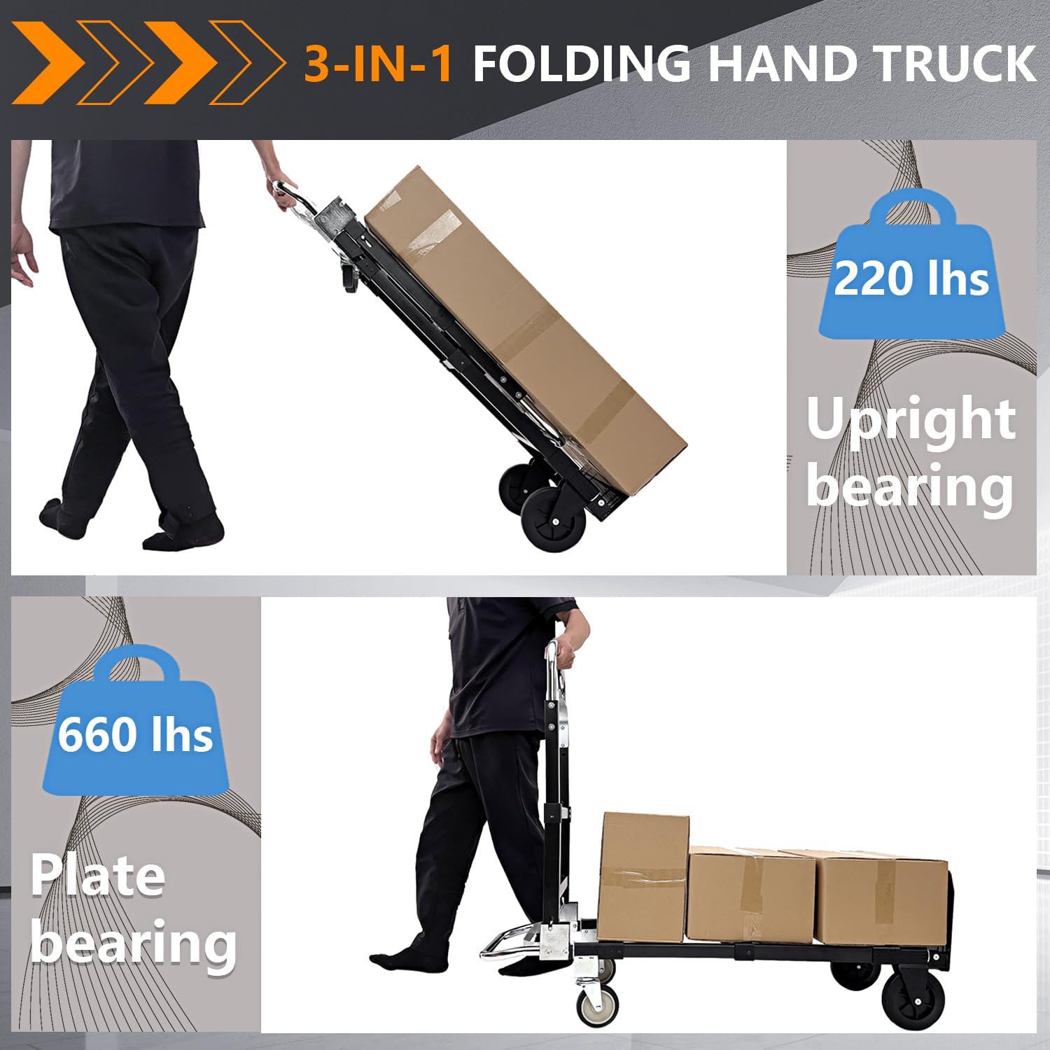 SST Upgraded Folding Hand Truck Dolly Cart, 600 LB Heavy Duty Luggage Cart, 3 in 1 Folding Hand Cart with Wheels and Bungee Cords for Moving Travel Shopping Airport Office