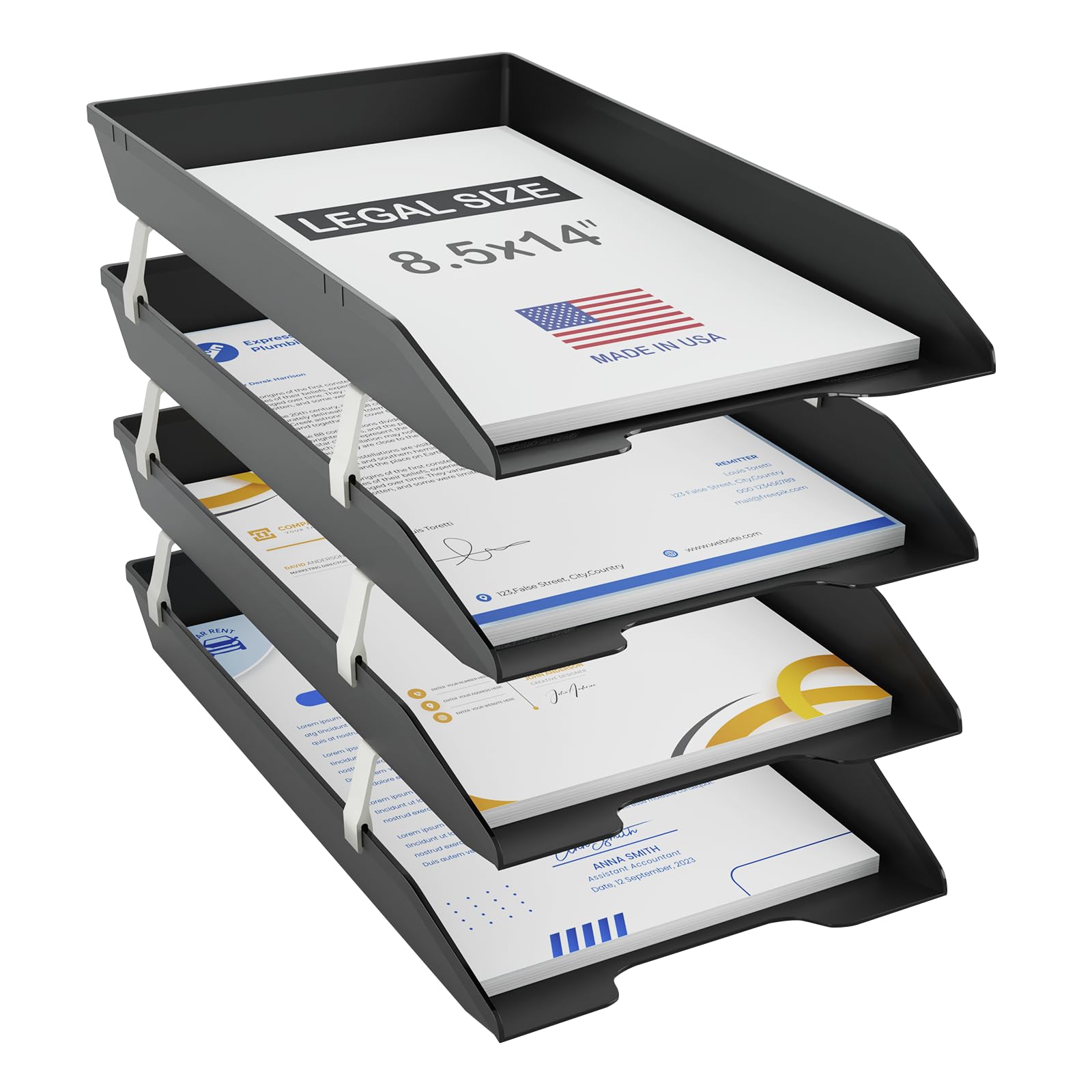 Acrimet 4 Tier Legal Letter Tray, Facility Front Load (Legal Size) (Plastic) (Black Color) Made