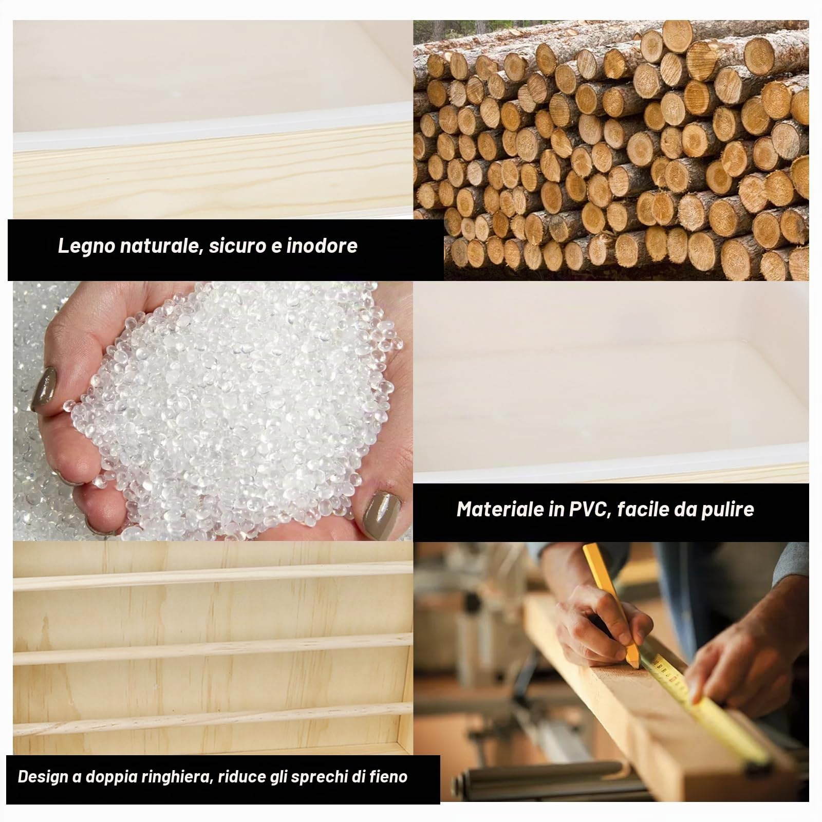 Grande mulinello da fieno multifunzione con wc, trogolo in legno per conigli, mulinello da fieno, completo di abbeveratoio e ciotola, adatto per conigli, porcellini d'India, criceti, piccoli animali