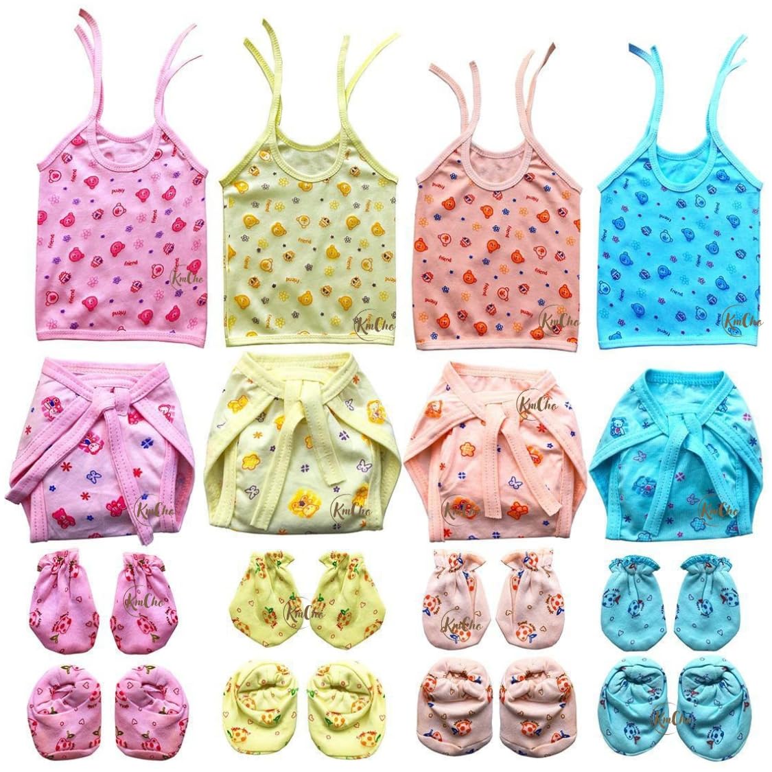 New born baby jhabla, mittens, nappy- combo set | Soft & Breathable Cotton | Perfect for Newborns (0-6 Months) | Unisex Baby Clothing Set