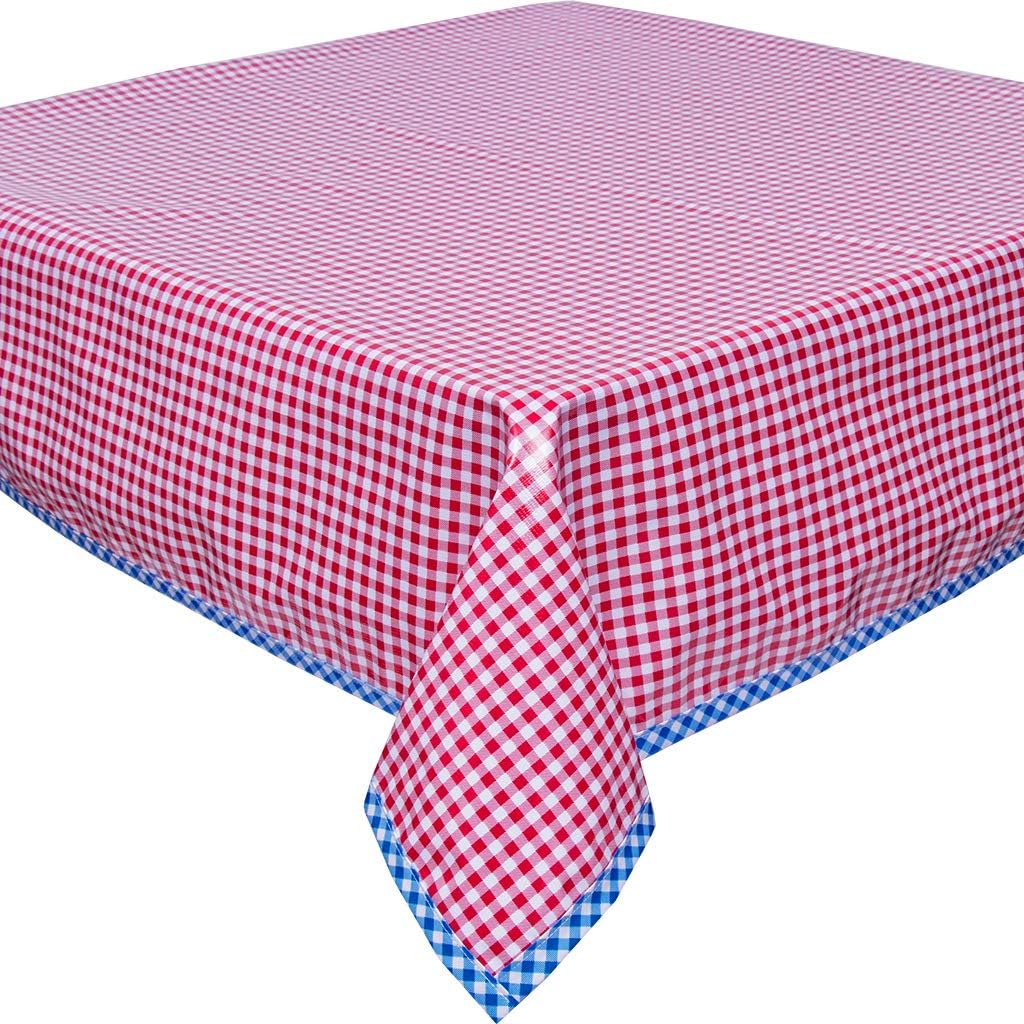 Oilcloth Tablecloth Gingham Red with Blue Gingham Trim You Pick The Size
