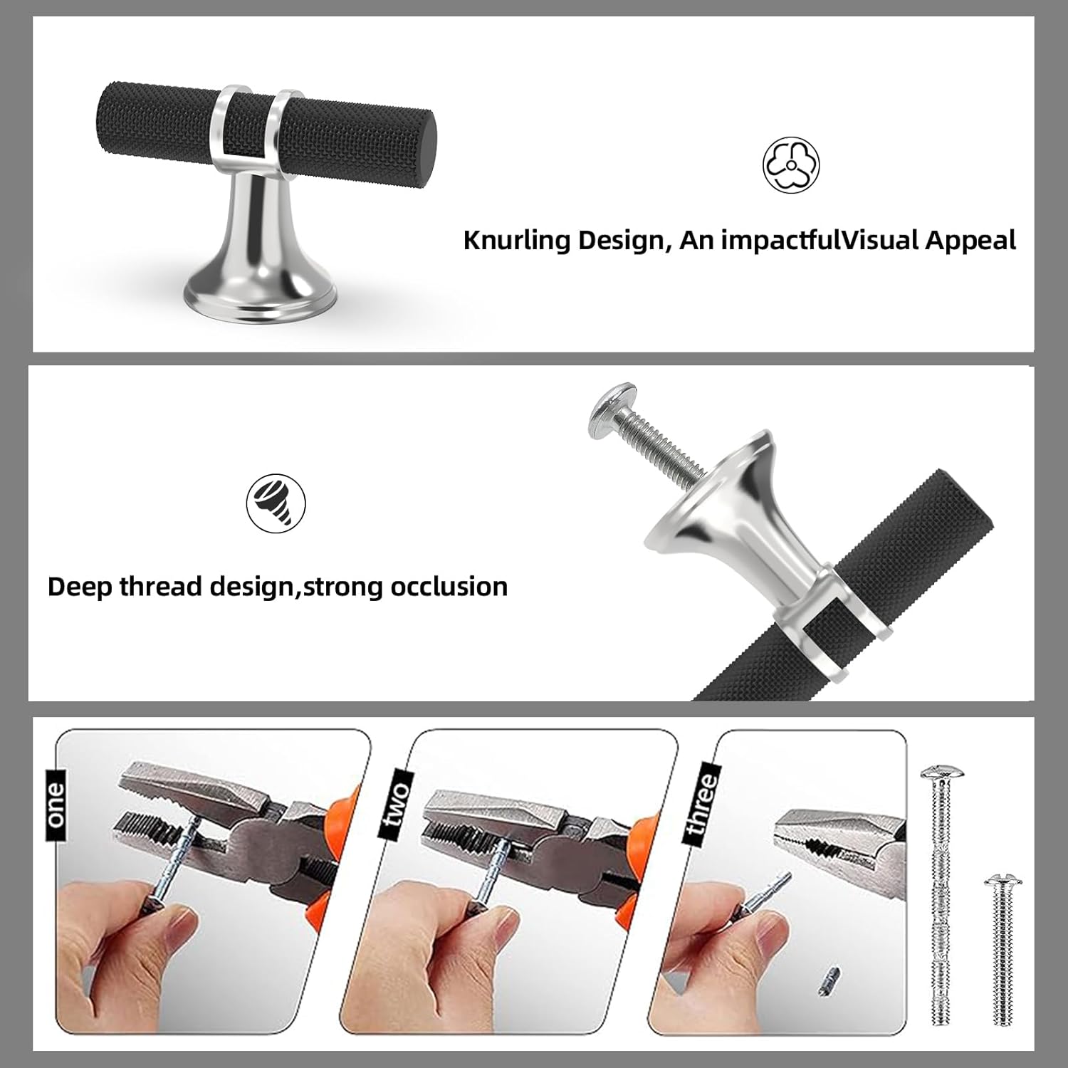 20 Pack Cabinet knurled Knobs Matte Black and Polished Chrome Kitchen Cabinet Knobs Aluminum and Zinc Alloy Drawer Pulls Solid Cabinet Hardware