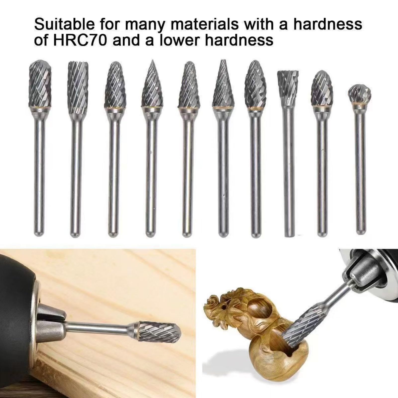 10 Pcs Carbide Burr Bits Set 1/8" Shank Compatible with Dremel Double Cut Rotary Tool Bits Accessories for Attachments Cutting Burrs Metal Grinding Engraving Porting Double Cut — Amazon image 6