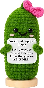 Emotional Support Pickle Crochet with Stand. Handmade Positive Pickle Gift for Women, Friends, Family, Co Workers. Birthday Gifts. Best Friends Pink Support Pickle