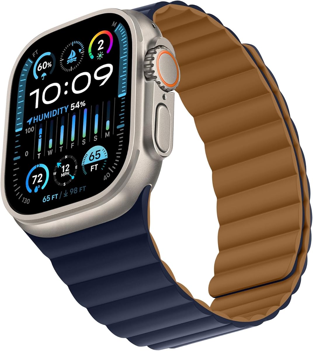 Bisikor Compatible with Apple Watch Band 49 46 45 44 42 41 40 38mm Double Sided Wearable Silicone Magnetic Strap for iWatch Ultra SE Series 11 10 9 8 7 6 5 4 3 2 1 (42/44/45/46/49, Brown/Indigo)
