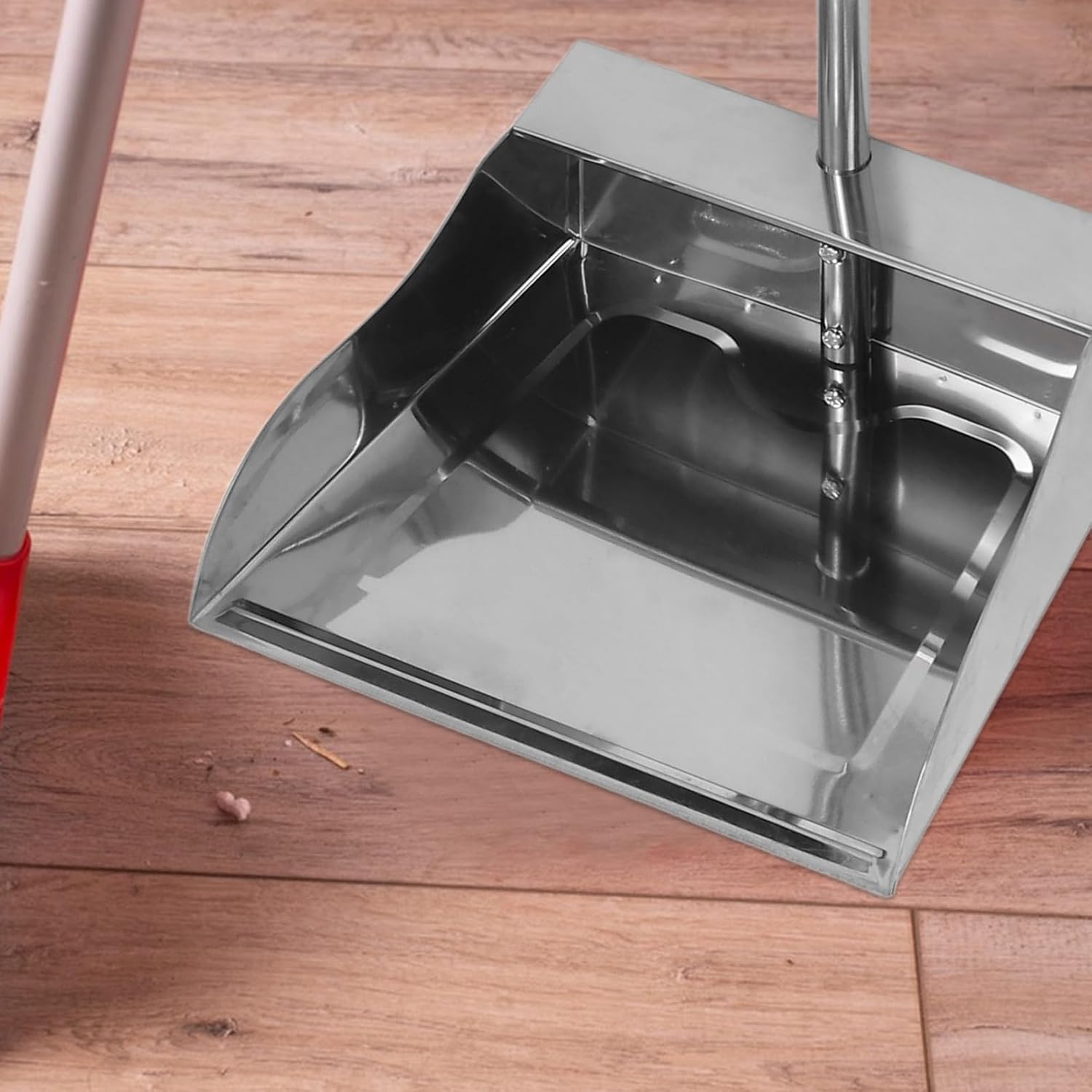 OUNONA Heavy Duty Stainless Steel Dustpan with Handle Large Capacity Garbage Shovel for Indoor Outdoor Use Industrial Commercial Cleaning Tool
