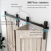 Vista 6 de Kit de herrajes para puerta corrediza de granero plegable de 52 pulgadas/4.3 pies para 4 puertas, herrajes para puerta de granero biplegables, ancho