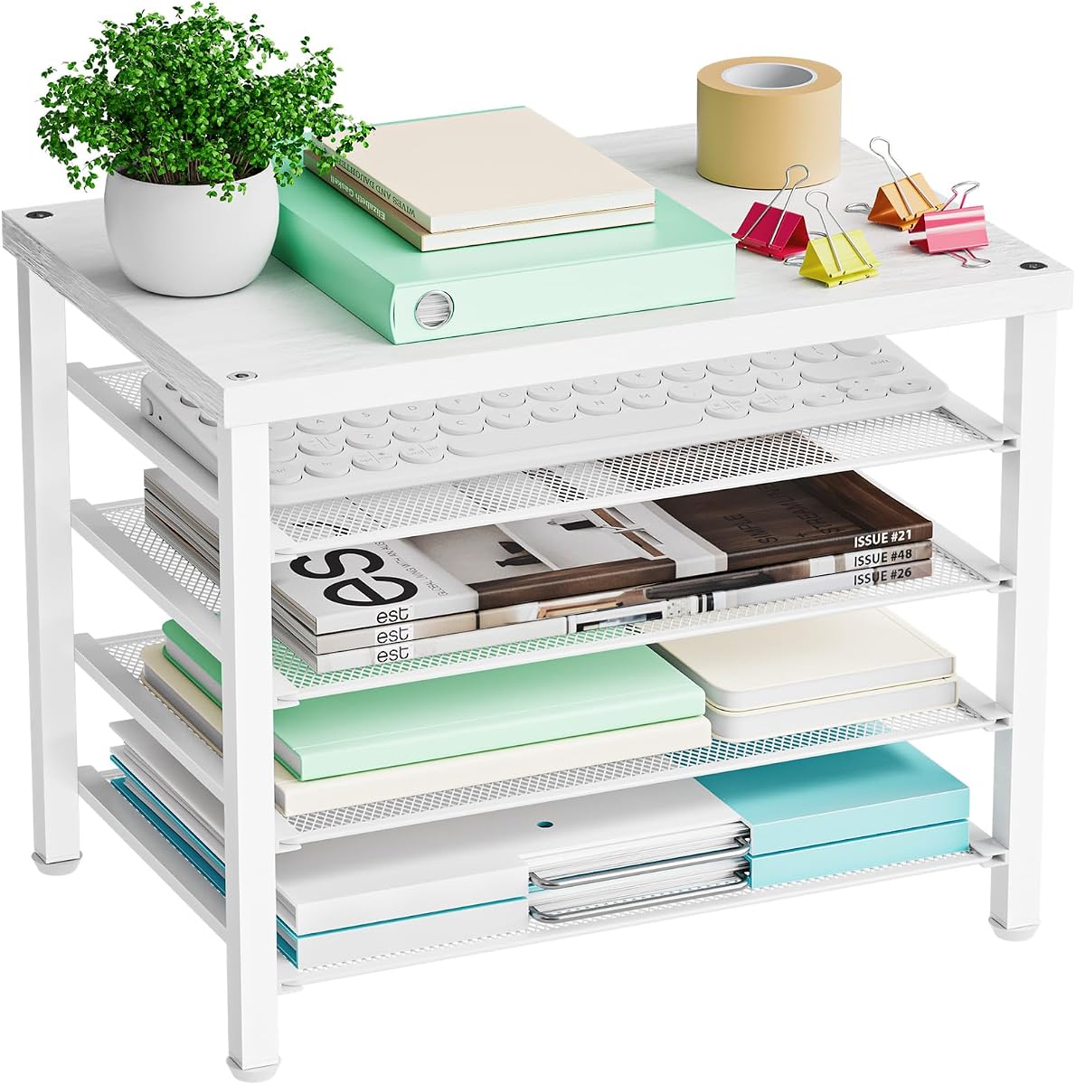 Marbrasse Organizador de escritorio de madera, bandeja organizadora de papel de 5 niveles, blanco | Organizadores y accesorios de escritorio, organizador de escritorio para suministros de oficina, clasificador de papel para carpetas de archivos de oficina Carta/A4