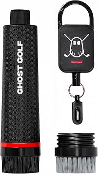 Ghost Golf Magnetic Golf Club Brush with Water Reservoir & Shoe Brush - Dual Head Groove Cleaner, Nylon Bristle, Retractable Carabiner Clip - Golf Cleaning Tool for Irons, Wedges & Golf Shoe Cleats