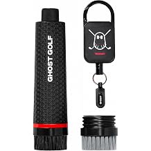 Ghost Golf Magnetic Golf Club Brush with Water Reservoir &amp; Shoe Brush | Dual Head Groove Cleaner, Nylon Bristle, Retractable Carabiner Clip - Golf Cleaning Tool for Irons, Wedges &amp; Golf Shoe Cleats