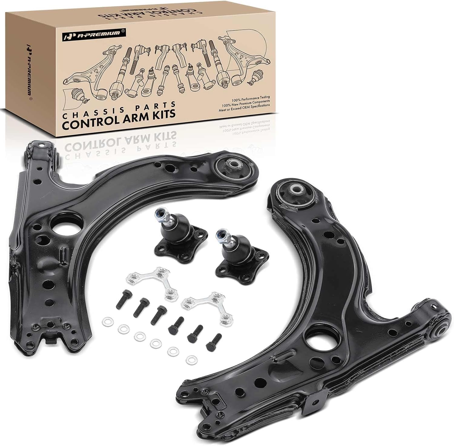 A-Premium Set of 4, Front Lower Control Arm, Lower Ball Joint, Compatible with Volkswagen Jetta 1999-2005, Golf 1999-2006, Beetle 1998-2010