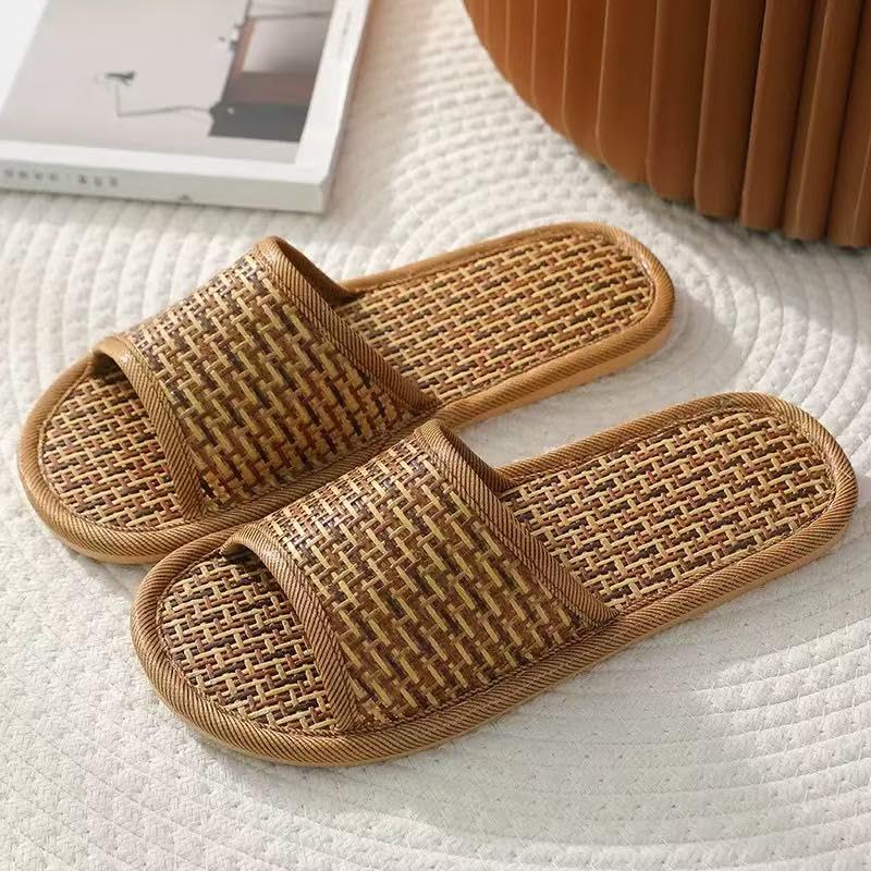 Bamboo Slippers Sandals For Women, Japanese Tatami Straw Sandals with Non-Slip Sole, Woven Rattan Slides for Beach Indoor and House Use, Comfortable Wooden Zori Style Sandals for All-Day Walking, Boho Summer Travel Flip Flops4