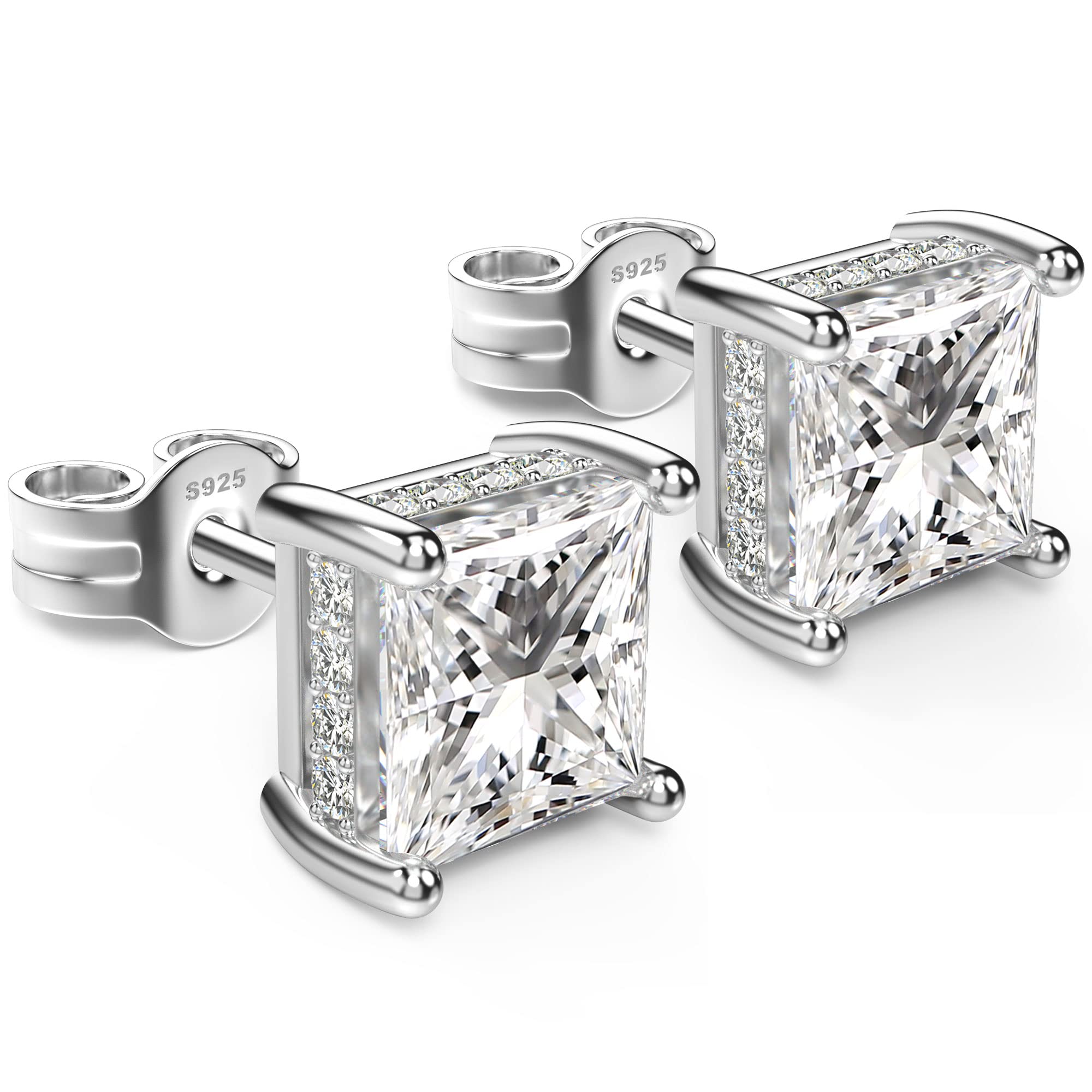 Princess Cut Cubic Zirconia Diamond Stud Earrings for Men