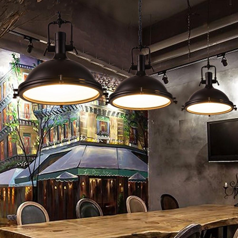 LITFAD Industrial Nautical Pendant Light 16" Wide Single Pendant Lamp with Frosted Diffuser Mounted Fixture LED Ceiling Hanging Light in Black for Restaurant Dining Room Bar Cafe