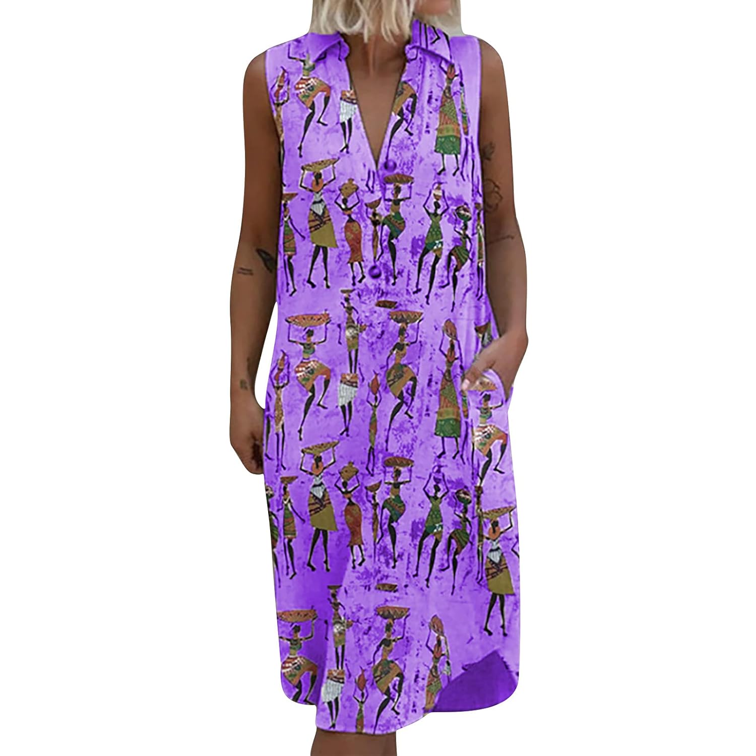Lucktop Women Summer Casual Dress Sleeveless Midi Dresses Loose Beach Dresses Swing Tank Dress Casual Tshirt Dresses Purple: Clothing