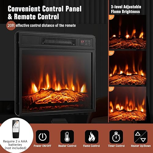 Miniatura 3 de GOFLAME Soporte de TV con chimenea para TV de hasta 55 pulgadas, centro de entretenimiento de madera independiente con chimenea eléctrica de 18