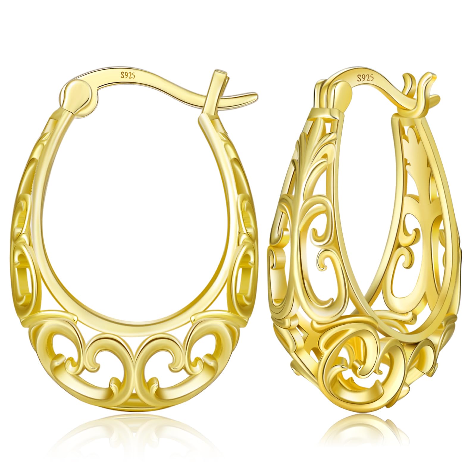 Sterling Silver Post Filigree Hoop Earrings Oval Filigree Earrings for Women Hypoallergenic Lightweight Click Top Dangle Earrings Jewelry Gifts