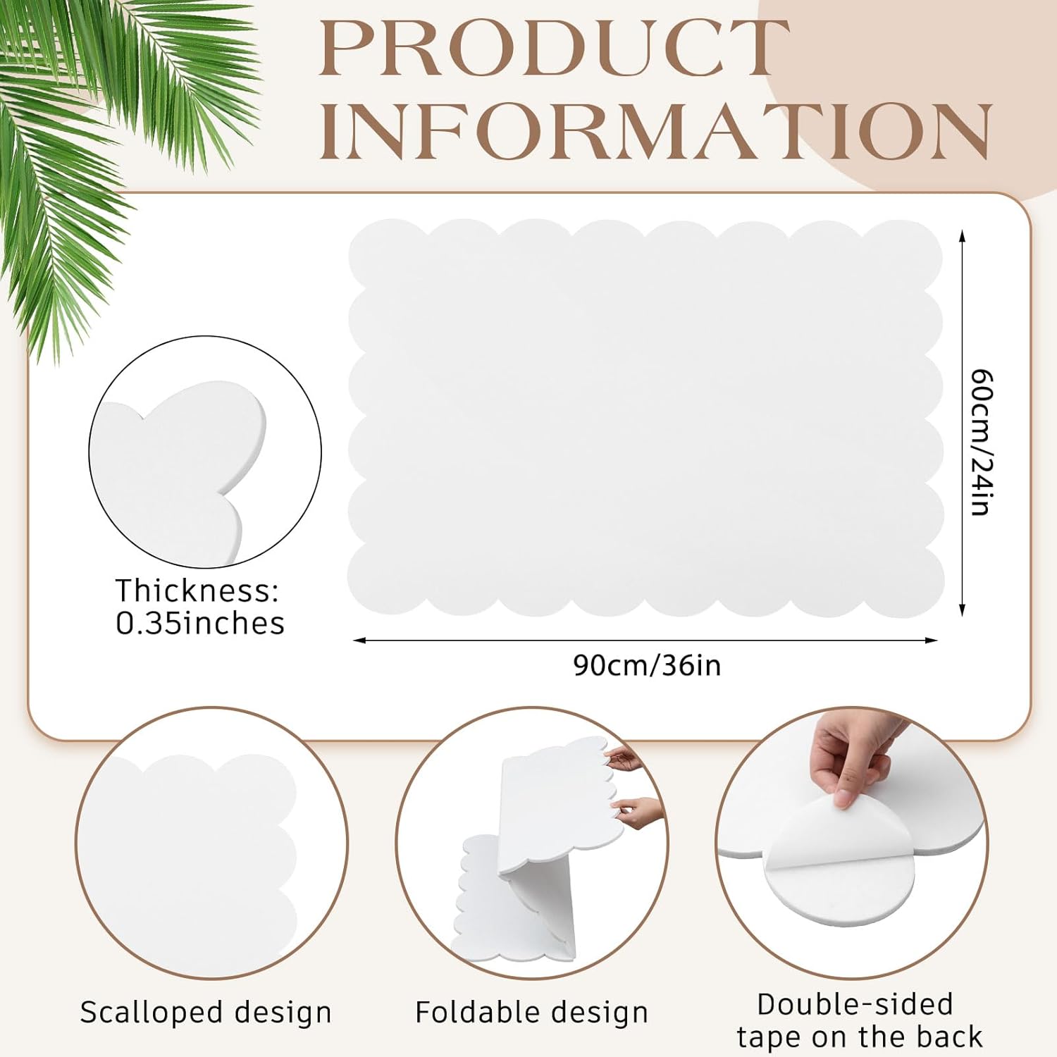 mooliwe scalloped felt bulletin board foldable pin cork board alternative for wall foldable picture vision self adhesive bulletin decorative (white,36 * 24 inch) white 35.4" x 23.6"