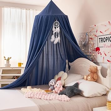 LEDUNUS Princess Bed Canopy Mosquito Net for Kids Baby Bed, Round Dome Kids Indoor Outdoor Castle Play Tent Hanging House Decoration Reading Nook Cotton Height 240cm / 94.9inch (Midnight Blue)
