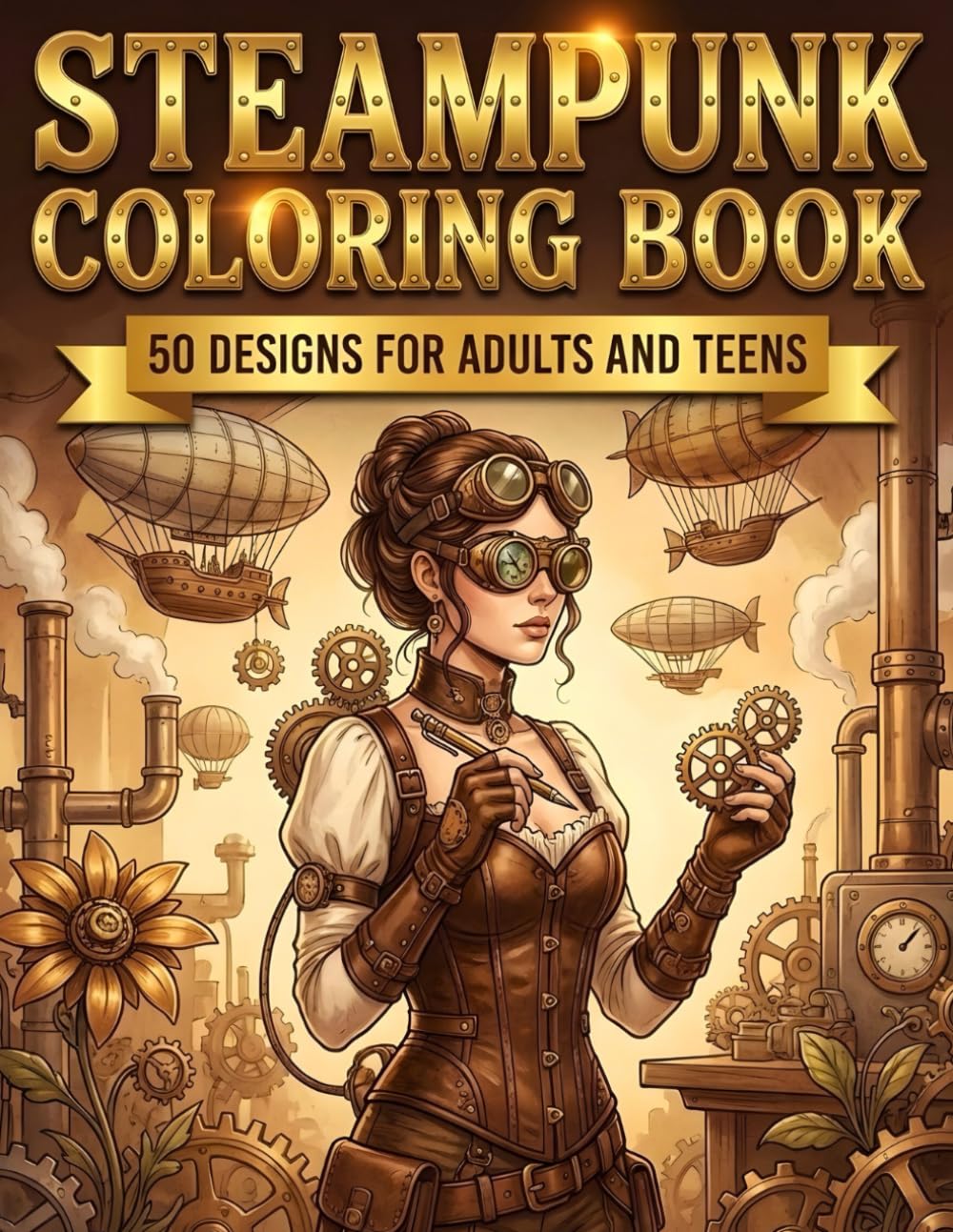 STEAMPUNK Coloring Book For Adults & Teens 50 Designs