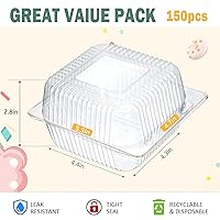 Vista 2 de Recipiente de plástico transparente para alimentos, 5 x 5 recipientes para llevar, desechables, con bisagras y tapas, para postres, pasteles