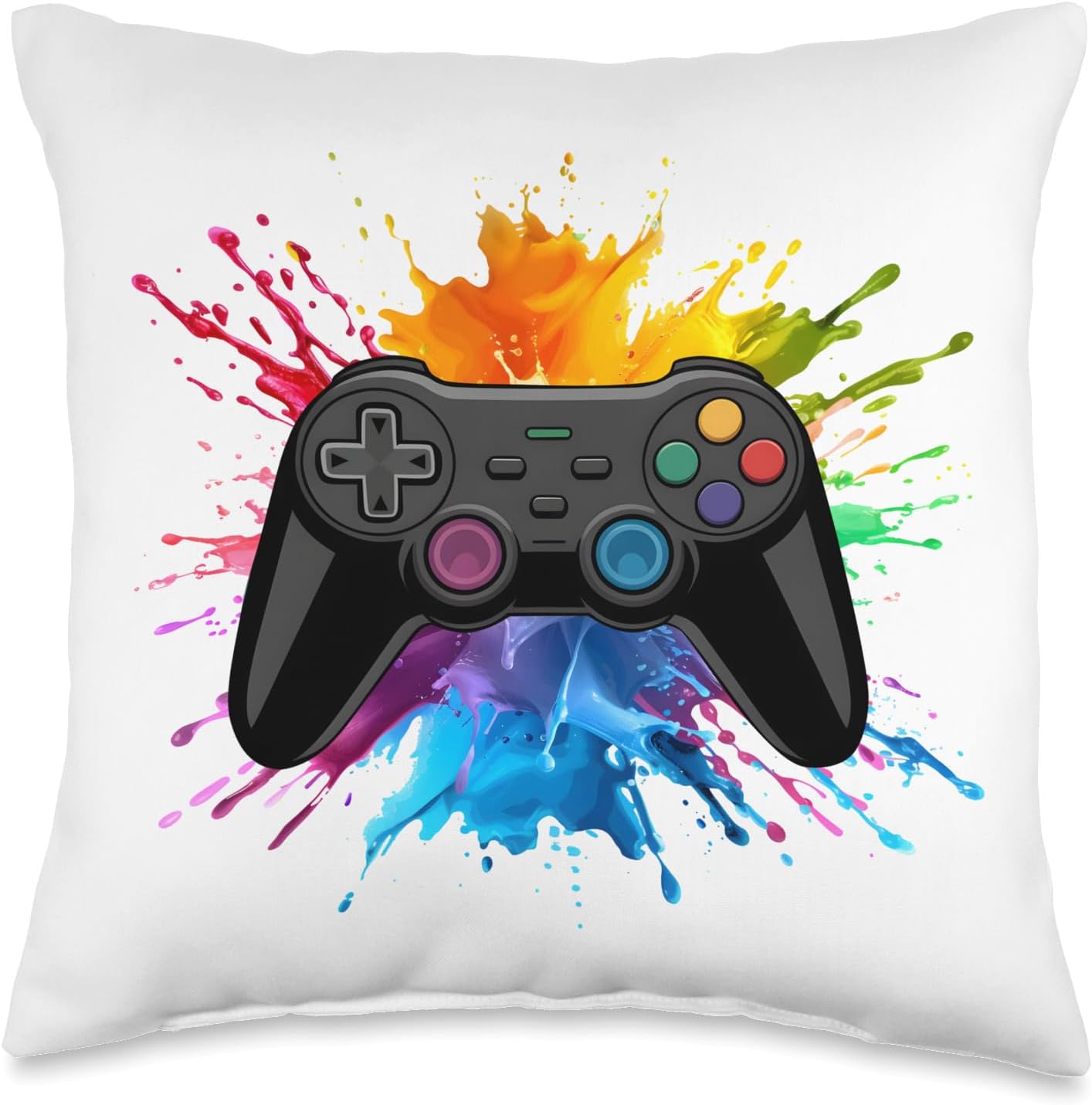Video Game Controller Colorful Paint Splashes Gamer Gaming Throw Pillow