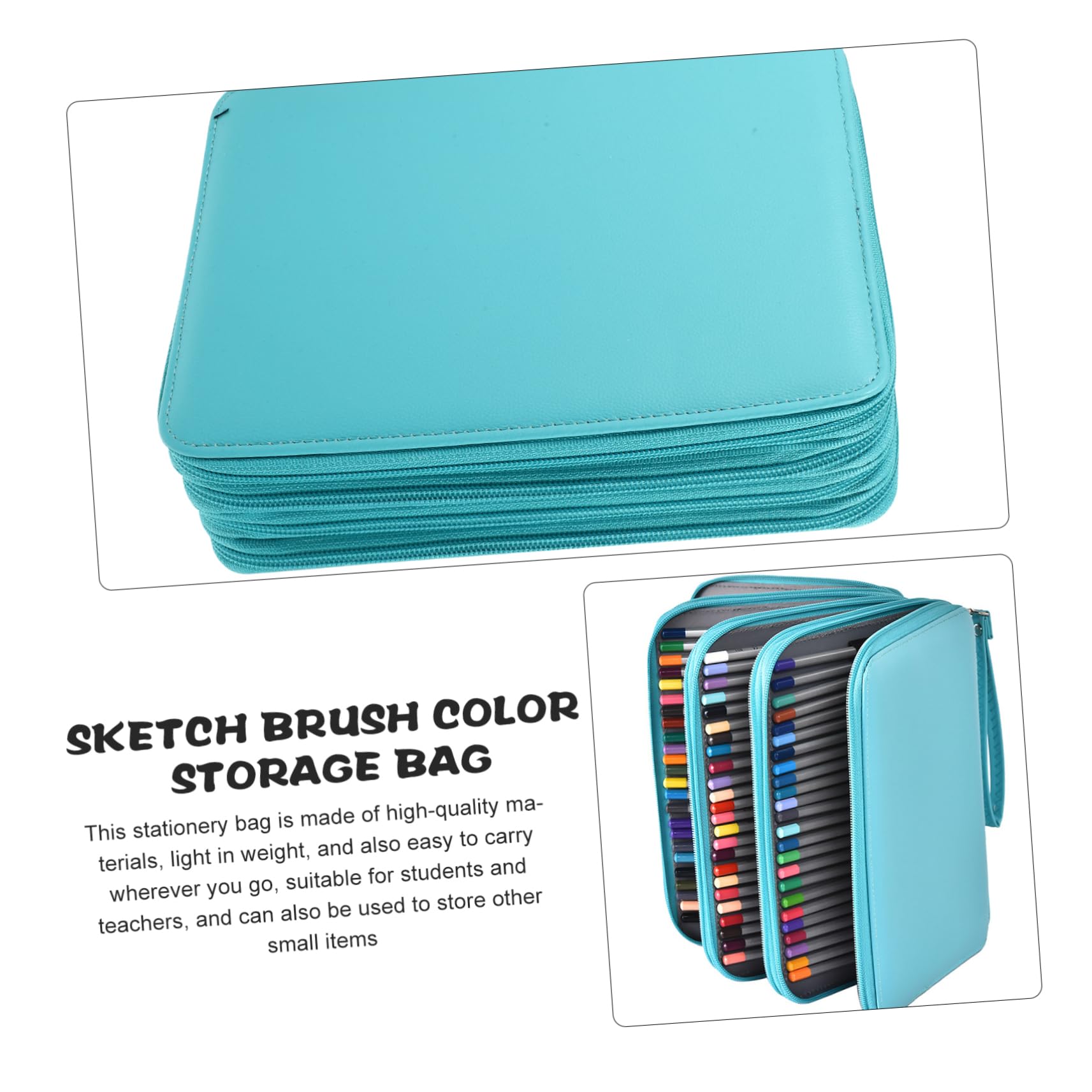 Tofficu Estuche de Dibujo de Gran Capacidad 184 Orificios y PU Azul
