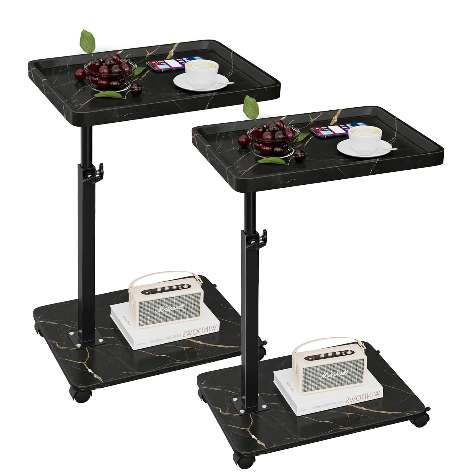 C Table End Table Adjustable Height, 360°Swivel TV Tray Table for Small Spaces, Couch Tables That slide under, C Shaped Side Tables living room and