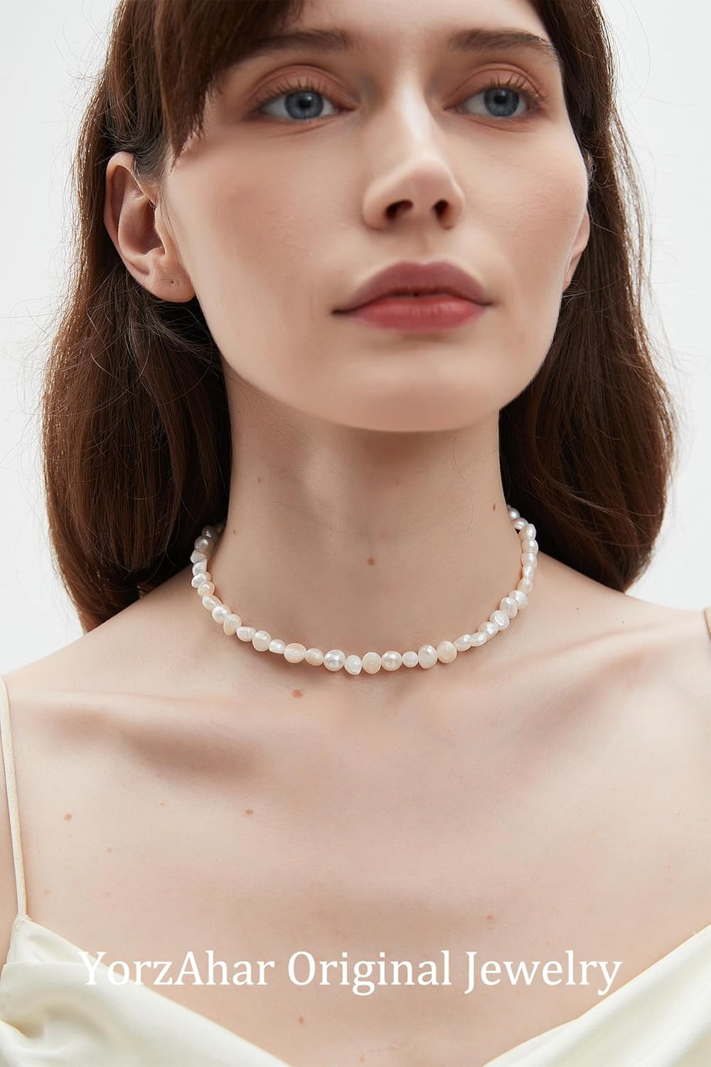 Natural Freshwater 5-10mm Baroque Pearsl Choker Necklace for Women White Pearl Beaded Necklace Strand Elegant Summer Layering Jewelry for Wedding Bride Bridesmaids Gift 16" Princess Length - Image 3