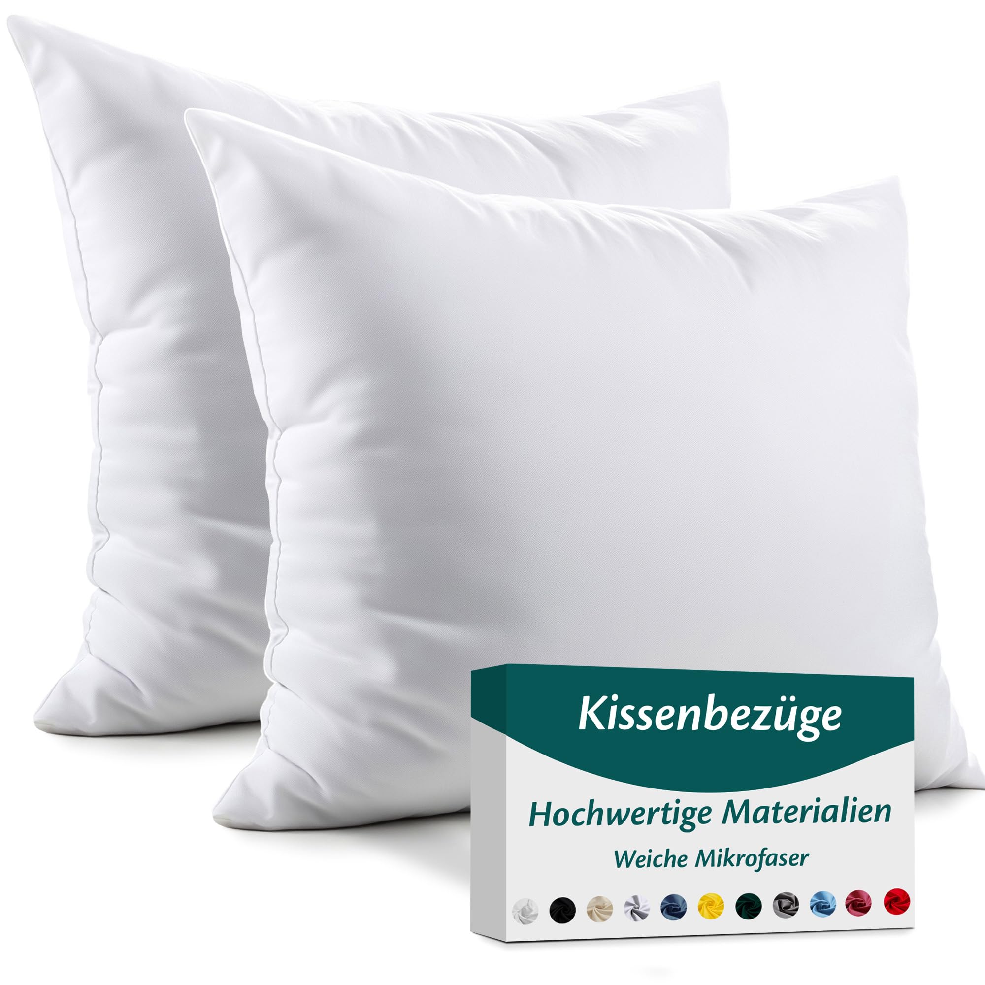 Kissenbezug 35x35 – Mikrofaser Oeko-TEX Zertifiziert – Weiß – 2er Set Kissenbezüge für Kissen 35 x 35 Weich & Atmungsaktiv – Kissenhülle Hypoallergen und Waschbar mit Verdecktem Reißverschluss