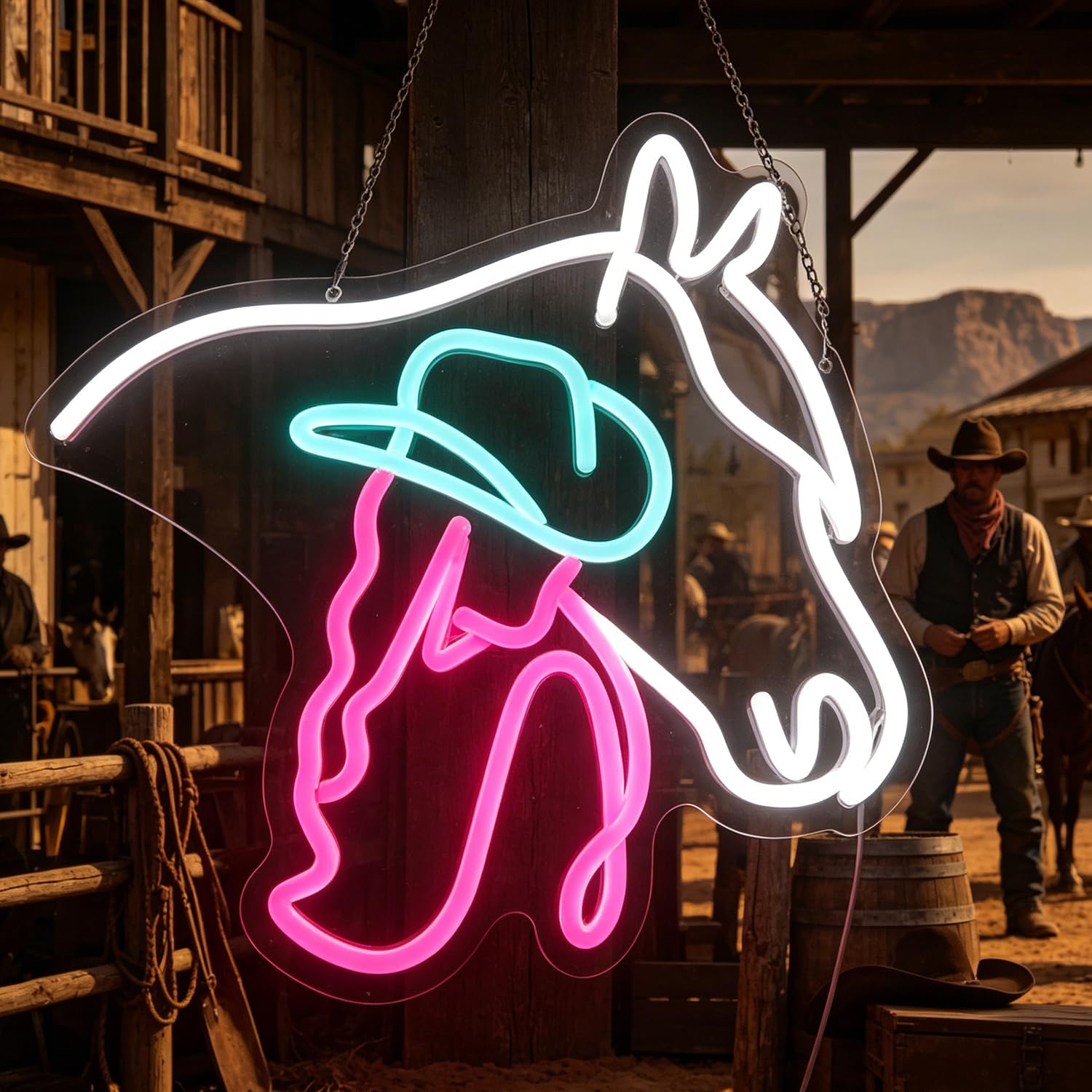 Letrero de neón de caballo de vaquera, luz de neón, luz LED de señora de caballo, señal LED de vida de campo, decoración de pared de habitación de vaquero, letrero de luz de neón para sala de juegos