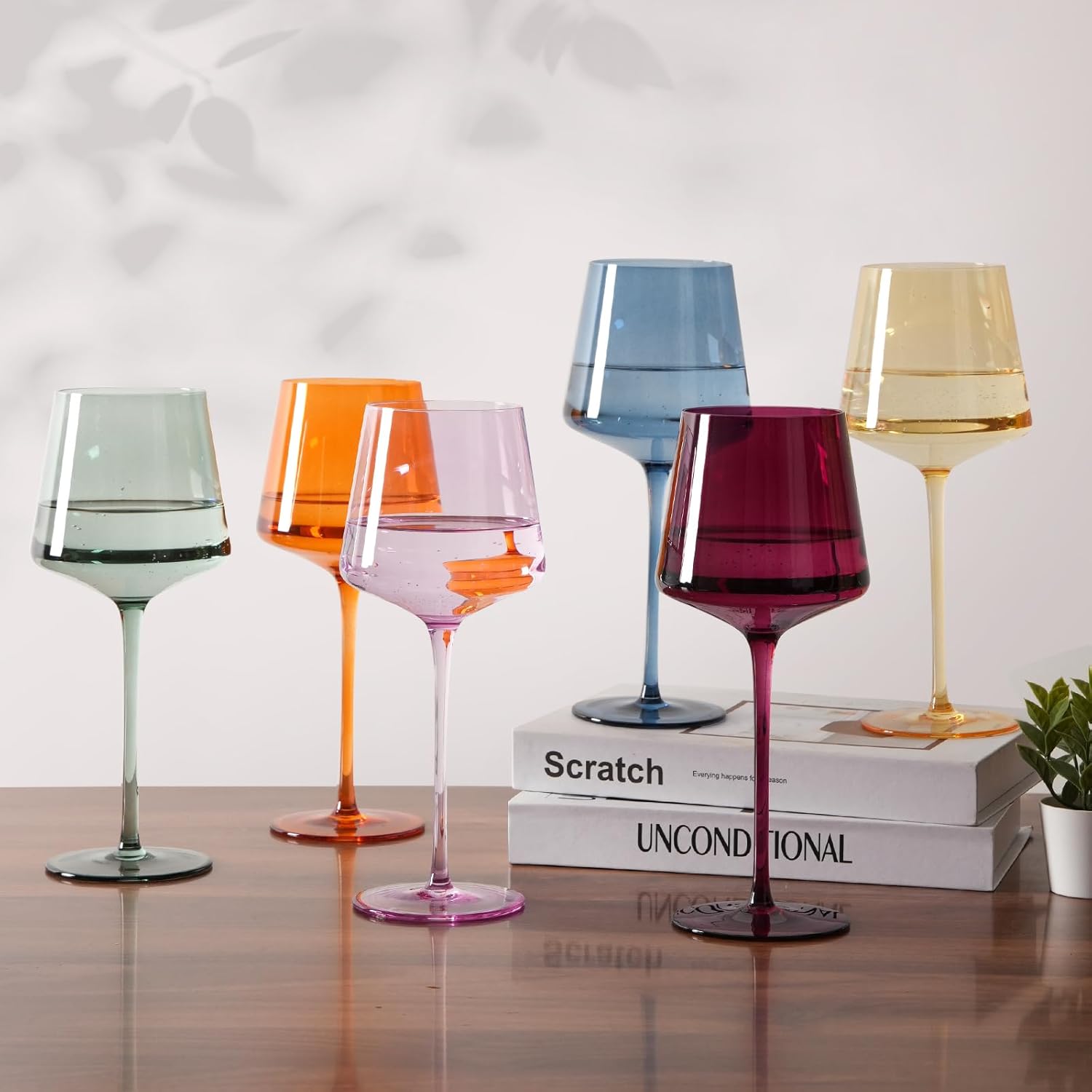 LUXULISH Colored Wine Glasses Set of 6, 18Oz Hand Blown Long Stem Premium Crystal White Red Wine Glass, Great Gift Set for Wife & Mom, Wedding, Anniversary, Christmas, Birthday